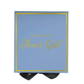 Will You Be My Flower Girl? Proposal Box Light Blue w/ Black Bow-  Border