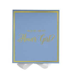 Will You Be My Flower Girl? Proposal Box Light Blue w/ white Bow-  Border