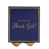 Will You Be My Flower Girl? Proposal Box Navy -  Border - Rainbow Ribbon