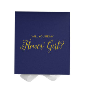 Will You Be My Flower Girl? Proposal Box Navy w/ White Bow - No Border