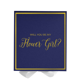 Will You Be My Flower Girl? Proposal Box Navy w/ White Bow -  Border