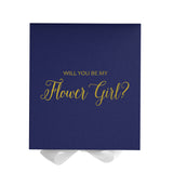 Will You Be My Flower Girl? Proposal Box Navy w/ White Bow - No Border