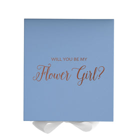 Will You Be My Flower Girl? Proposal Box Light Blue w/ white Bow- No Border