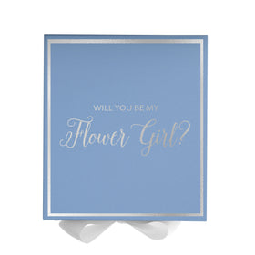 Will You Be My Flower Girl? Proposal Box Light Blue w/ white Bow-  Border