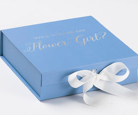 Will You Be My Flower Girl? Proposal Box Light Blue w/ white Bow- No Border