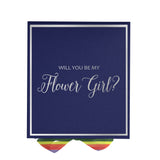 Will You Be My Flower Girl? Proposal Box Navy -  Border - Rainbow Ribbon