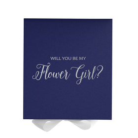 Will You Be My Flower Girl? Proposal Box Navy w/ White Bow - No Border