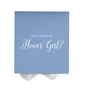 Will You Be My Flower Girl? Proposal Box Light Blue w/ white Bow- No Border