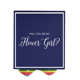 Will You Be My Flower Girl? Proposal Box Navy -  Border - Rainbow Ribbon