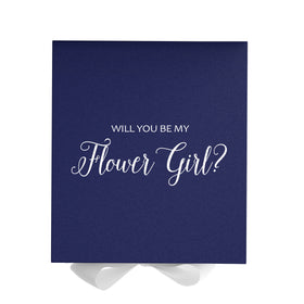 Will You Be My Flower Girl? Proposal Box Navy w/ White Bow - No Border