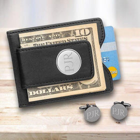 Personalized Gunmetal Cufflinks and Money Clip Gift Set