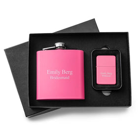 Personalized Pink 6 oz Matte Flask & Lighter Gift Set
