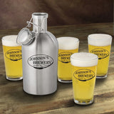 Stainless Steel Beer Growler with Pint Glass Set