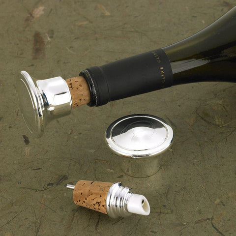 Personalized Wine Bottle Stopper - Wine Pourer - Silver Plated