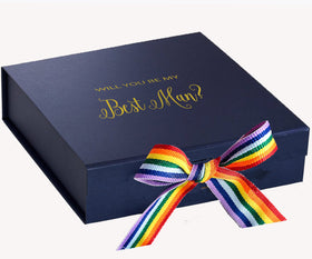 Will You Be My Best man? Proposal Box Navy - No Border - Rainbow Ribbon