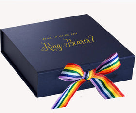 Will You Be My Ring Bearer? Proposal Box Navy - No Border - Rainbow Ribbon