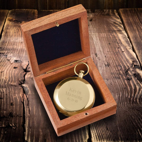Personalized High Polish Gold Keepsake Compass with Wooden Box ...