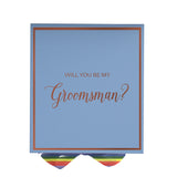 Will You Be My groomsman? Proposal Box light blue -  Border - Rainbow Ribbon