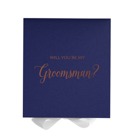 Will You Be My groomsman? Proposal Box Navy w/ White Bow - No Border