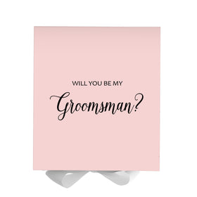 Will You Be My groomsman? Proposal Box Pink w/ White Bow - No Border