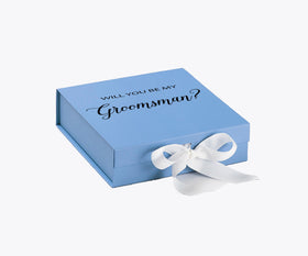 Will You Be My groomsman? Proposal Box Light Blue w/ white Bow- No Border