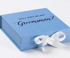 Will You Be My groomsman? Proposal Box Light Blue w/ white Bow- No Border