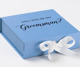 Will You Be My groomsman? Proposal Box Light Blue w/ white Bow- No Border