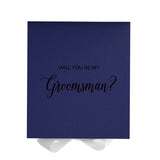 Will You Be My groomsman? Proposal Box Navy w/ White Bow - No Border