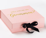 Will You Be My groomsman? Proposal Box Pink w/ Black Bow - No Border