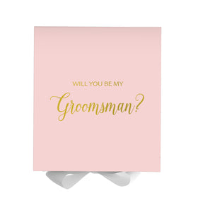 Will You Be My groomsman? Proposal Box Pink w/ White Bow - No Border