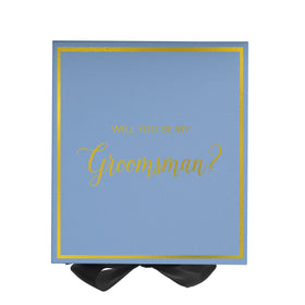 Will You Be My groomsman? Proposal Box Light Blue w/ Black Bow-  Border