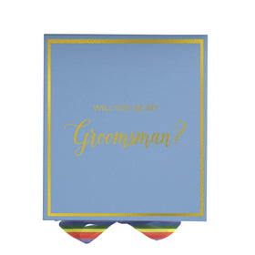 Will You Be My groomsman? Proposal Box light blue -  Border - Rainbow Ribbon