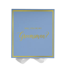 Will You Be My groomsman? Proposal Box Light Blue w/ white Bow-  Border