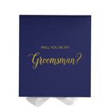 Will You Be My groomsman? Proposal Box Navy w/ White Bow - No Border