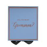 Will You Be My groomsman? Proposal Box Light Blue w/ Black Bow-  Border