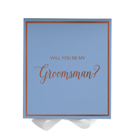 Will You Be My groomsman? Proposal Box Light Blue w/ white Bow-  Border