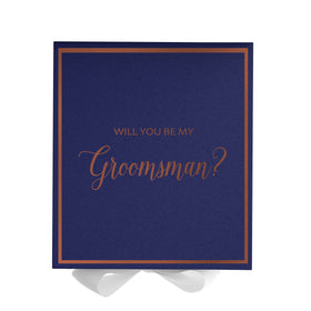 Will You Be My groomsman? Proposal Box Navy w/ White Bow -  Border