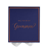 Will You Be My groomsman? Proposal Box Navy w/ White Bow -  Border