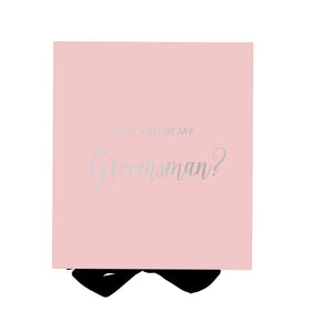 Will You Be My groomsman? Proposal Box Pink w/ Black Bow - No Border