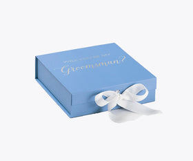 Will You Be My groomsman? Proposal Box Light Blue w/ white Bow- No Border