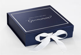 Will You Be My groomsman? Proposal Box Navy w/ White Bow -  Border