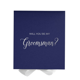 Will You Be My groomsman? Proposal Box Navy w/ White Bow - No Border