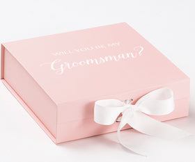 Will You Be My groomsman? Proposal Box Pink w/ White Bow - No Border