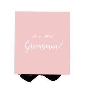 Will You Be My groomsman? Proposal Box Pink w/ Black Bow - No Border