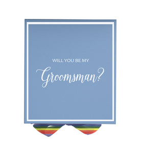 Will You Be My groomsman? Proposal Box light blue -  Border - Rainbow Ribbon