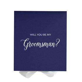 Will You Be My groomsman? Proposal Box Navy w/ White Bow - No Border