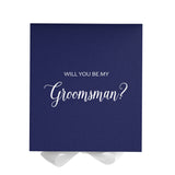 Will You Be My groomsman? Proposal Box Navy w/ White Bow - No Border