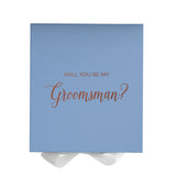 Will You Be My groomsman? Proposal Box Light Blue w/ white Bow- No Border