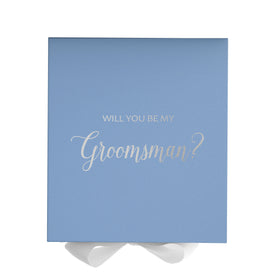 Will You Be My groomsman? Proposal Box Light Blue w/ white Bow- No Border