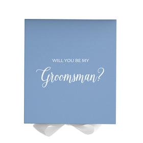 Will You Be My groomsman? Proposal Box Light Blue w/ white Bow- No Border